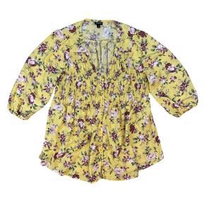 Torrid Floral Smocked Peplum Blouse Women’s 0 Large Yellow Boho Top